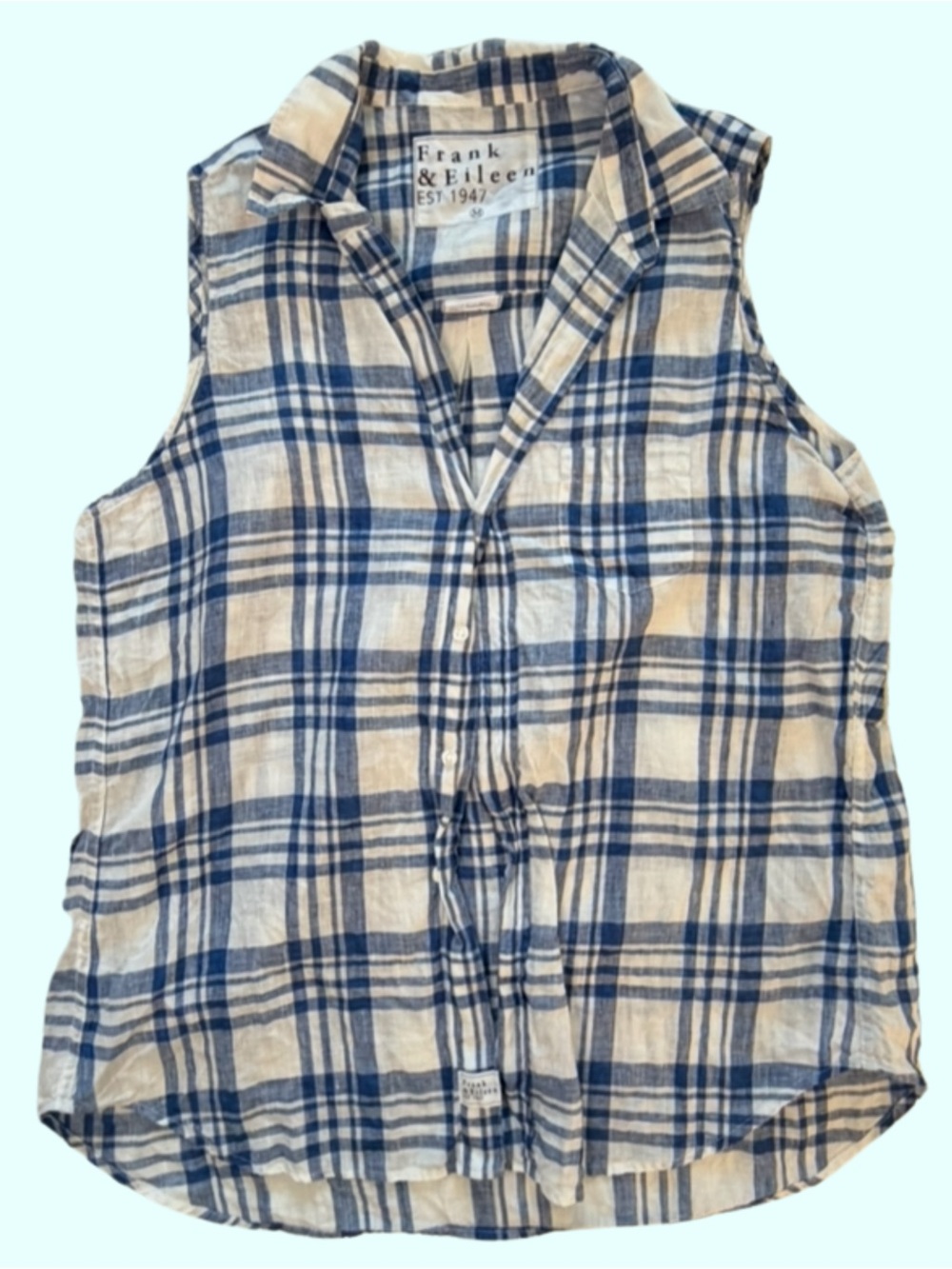 Frank & Eileen Navy and White Plaid Sleeveless Button Front Top
